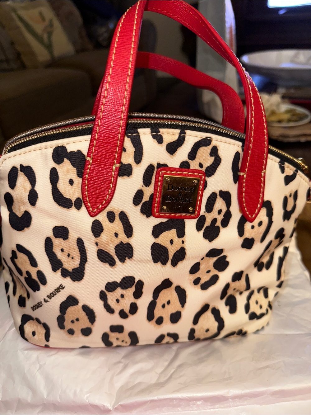 DOONEY & BURKE Cheetah 🐆Print Nylon Handbag - Red Patent Leather Accents NWOT